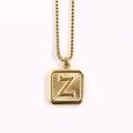 Gold stainless steel necklace with a square pendant featuring the letter Z - Letter Z