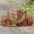 Handmade golden copper hair comb with raw strawberry quartz stones and moon pendant - Strawberry Quartz Moon Hair Clip
