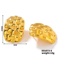 Detail showing gold geometric earrings with woven texture, 2.9cm length and 10g weight - Wave Woven Style (E01673-8)