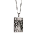 Silver stainless steel Tarot necklace featuring The Lovers card rectangular pendant - LOVERS / Steel
