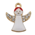 Ciondolo angelo dorato in smalto con vestito rosso e strass bianchi brillanti sulle ali - Angelo Bianco (12519) / 1 Pezzo (18x21mm) / Bianco e Oro