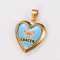 Golden heart locket pendant with blue Cancer zodiac sign enamel and openable locket frame - Cancer Zodiac Blue Locket (Style 8)