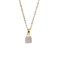 Macro shot of natural rose quartz raw stone pendant with gold metal top and fine chain - Approx. 11*18mm / Rose Quartz