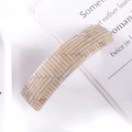 Detail of a beige hair clip with geometric wood grain pattern and a rectangle design - 21# Spring Clip (Beige Wood Grain)