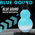 Translucent blue gourd-shaped plastic water bottle with a black spherical cap - 950ML / Blue (With Strap + Carry Rope)