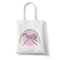 White canvas tote bag with EJ! DZIEWCZYNY text and pink pinky swear graphic - Style N (Polish Hand-drawn)