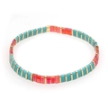 Bohemian Tila bead bracelet with teal and pink enamel tiles and gold accents - Cyan/Pink Gradient/Gold (TL-B210002A)