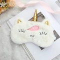 Detailed view of plush unicorn sleep mask with golden horn and soft white faux fur - Pure White Unicorn