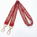 Red and white woven wide bag strap with bohemian fringe edges and golden metal lobster clasps - Handheld/Underarm Style / Red