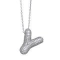 Silver-plated letter Y pendant necklace with pavé cubic zirconia for hip-hop style - Letter Y / Silver