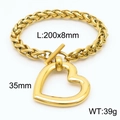Gold-finished titanium steel heart pendant bracelet with toggle clasp and size details - Gold Bracelet (KB168185-Z)