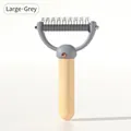 Professional large gray pet deshedding brush with wooden handle and stainless steel teeth - Small / Gray