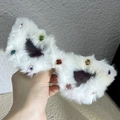 White fluffy faux fur sunglasses with colorful rhinestones for party and photoshoot - White Plush With Rhinestones
