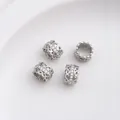 Set of four silver 14K gold plated beads with white zircon and lace hollow design - 10# Hollow Spacer / 10x7MM / White Gold