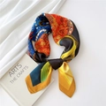 Artistic oil painting silk scarf with bold blue and orange patterns on a white background - Full Moon Elephant