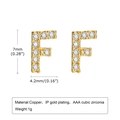 Letter F stud earring in gold plated copper with AAA cubic zirconia stones - Letter F