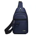 Waterproof navy blue oxford chest bag for men with adjustable strap and earphone port - 0102 Blue