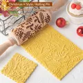 31cm Christmas embossed rolling pin with pine and berry wood engraving for DIY baking - Christmas Style H