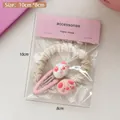 Rosa Kirschblüten Haarschmuck Set mit Schweinchen auf Haargummi und Wellen-Haarspange - Brötchen Schweinchen C (Im Beutel)