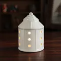 White ceramic Christmas house lantern with warm LED light, 10.5cm tall Nordic style decor - Model F - Column House