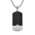 Collana da uomo con ciondolo in acciaio argento, trama in pelle nera e pietra di zircone - Pendente Singolo Nero