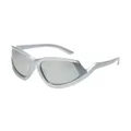 Gafas de sol deportivas plateadas con montura futurista y cristales grises - Montura Plateada Lentes Espejo Plata Blanca