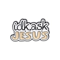 Enamel pin brooch featuring idk ask JESUS text in beige and black metal finish - idk, ask JESUS