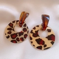 Vintage acrylic leopard print hoop earrings with dark amber resin hooks and retro vibes - Silver Needle-Coffee Leopard-Style 1