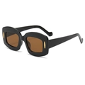 Y2K square chunky sunglasses with black frames, brown lenses and gold side accents - Black Frame Tea Lens