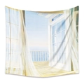 Detail of bohemian tapestry featuring seaside balcony view with sheer white curtains - 73X95CM (Cross-border Brushed) / Beach Terrace (GT111080)