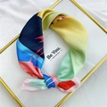 Silk neck scarf with colorful abstract print and glossy finish tied in a stylish knot - 53cm / 5 Sunset Flamingo