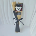 Detail view of graduation plush bear with sunflower soap bouquet in black and gold wrap - Black Gold