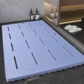 Blue rectangular EVA foam bathroom mat with anti-slip massage bumps and drainage holes - Blue / 85*60cm