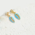 Sky blue enamel shell earrings with gold beaded edges and crystal inlay detail - Blue Shell