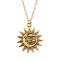 Gold sunflower and moon face pendant necklace with vintage metal choker chain for women - Antique Gold Sun Moon Face Style (6388)