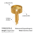 Detailed view of gold-colored stainless steel tassel ring showing measurements and weight - Gold Beaded Tassel Style (YYR023378-G) / Gold