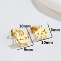 Asymmetric gold spaceship and monster stud earrings with precise size dimensions - One-Eyed Monster / Gold
