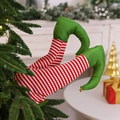 Electric Christmas elf legs decoration for tree with red white stripes and bells - Elf
