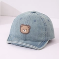 Light blue denim baby baseball cap with soft brim and cute brown bear patch - Bear Patch / Medium Blue