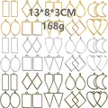 DIY jewelry set with heart and geometric hollow metal frames in gold, silver and bronze - 60Pcs/3 Colors Set