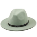 Classic light green wool fedora hat with a black leather studded band on white background - M (56-58cm) / Mint Green