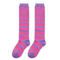 Pink and purple striped knee-high knitted socks with elastic ribbed cuffs - One Size (7-12Y) / Purple Fuchsia