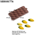 Detail view of 15-cavity silicone chocolate mold for cocoa bean shapes with dimensions - Olive Shape Chocolate