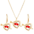Golden heart necklace and earrings set with red enamel hearts and white crystal accents - KC Gold - Red Heart Arrow Jewelry Set