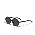 Occhiali da sole rotondi oversize neri con lenti grigio scuro e rivetti in argento - Nero Lucido/Lenti Grigie
