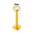 G23 titanium labret stud with 4mm golden zirconia top and flat back base for piercing - 4mm Round / Gold