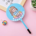 Blue fan-shaped ballpoint pen featuring a cute cartoon girl on a pink background - Vitality Girl Blue