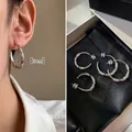Boucles d'oreilles créoles en C argentées de 3cm avec oxydes de zirconium - 3cm / Tige en Argent - Argent Grand (Plaqué Or Véritable)