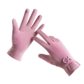 Guantes térmicos rosas para mujer con bordado táctil y detalle de lazo decorativo - Borde De Falda Con Lazo De-rong / Rosa