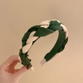Serre-tête tressé bicolore vert et beige en tissu tissé élégant pour femmes - Vert et Blanc / Vert